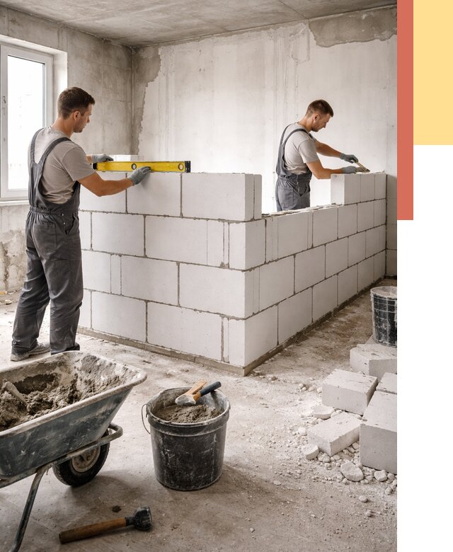 Кладка перегородок из ПГП в Саратове от 2558 руб./м2 — монтаж и возведение под ключ | ОТДЕЛОЧНИК-Срт