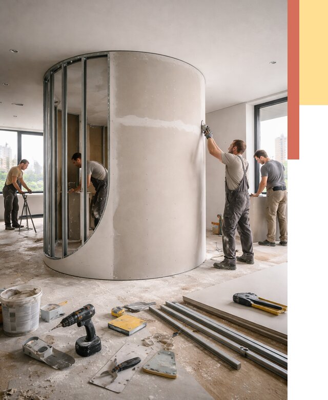 Радиусная перегородка из гипсокартона в Саратове от 2968 руб. под ключ | ОТДЕЛОЧНИК-Срт