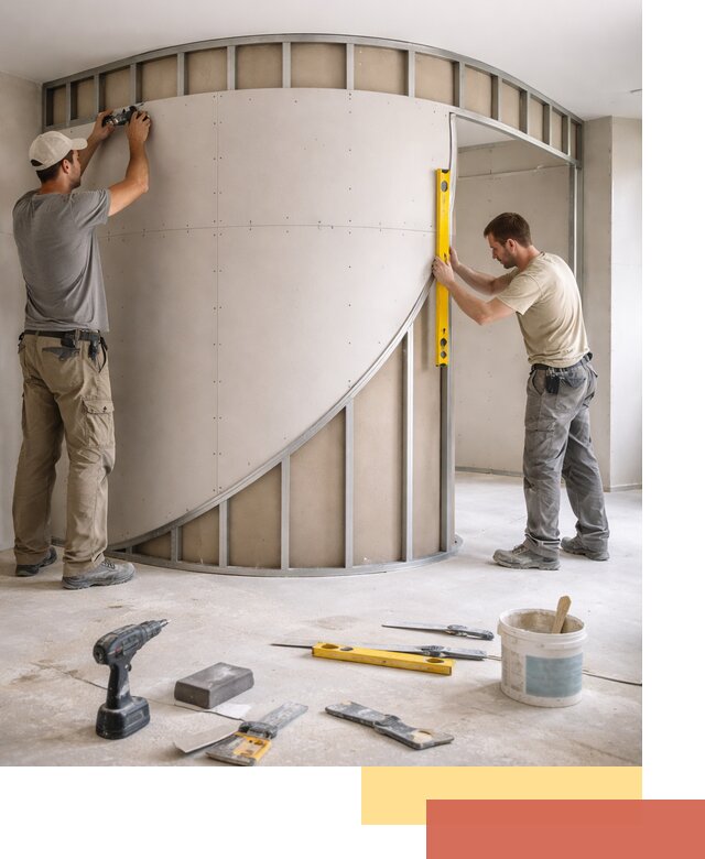 Радиусная перегородка из гипсокартона в Саратове под ключ