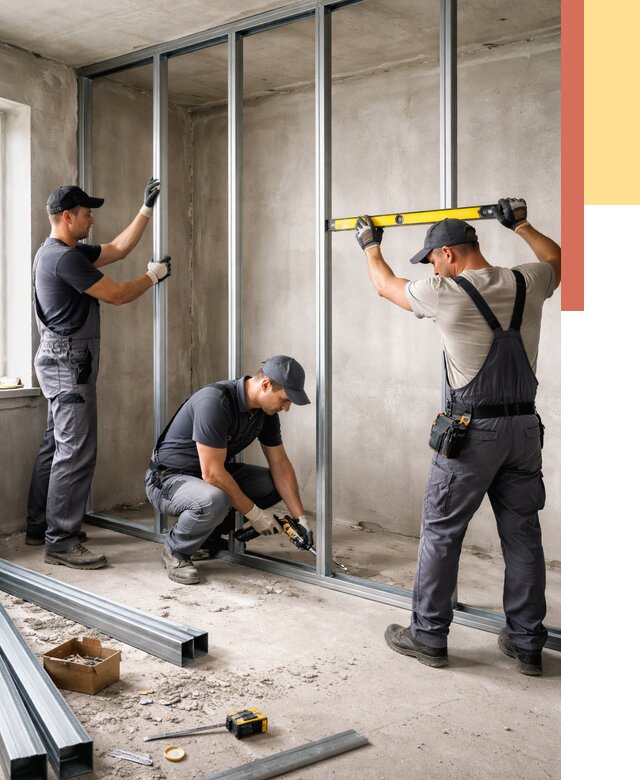 Монтаж каркаса перегородки из профиля в Саратове от 767 руб. | ОТДЕЛОЧНИК-Срт