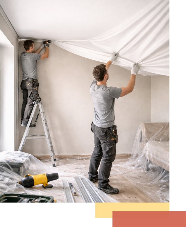 Монтаж тканевого натяжного потолка в Саратове недорого и быстро