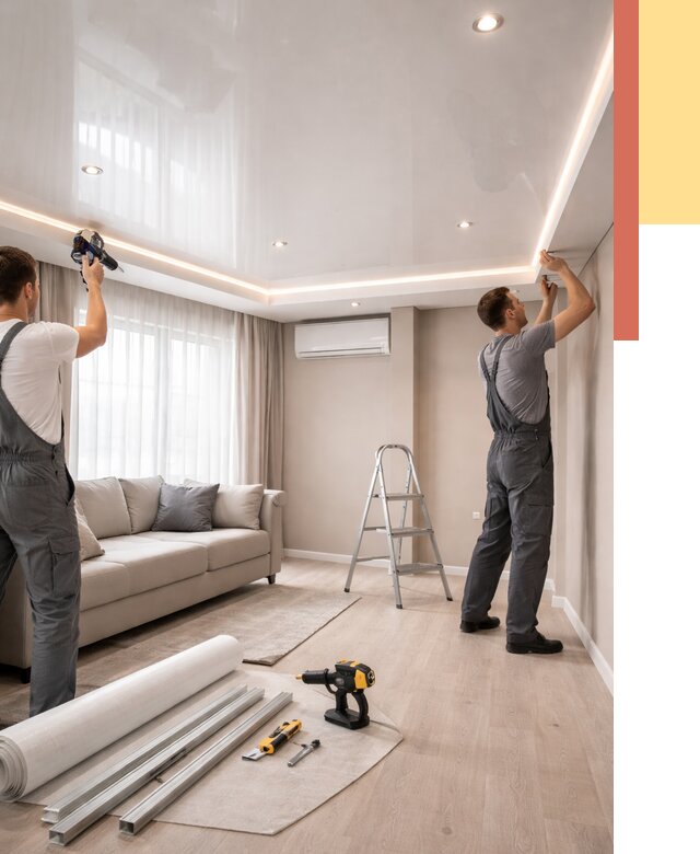 Монтаж глянцевого натяжного потолка в Саратове от 767 руб. под ключ | ОТДЕЛОЧНИК-Срт