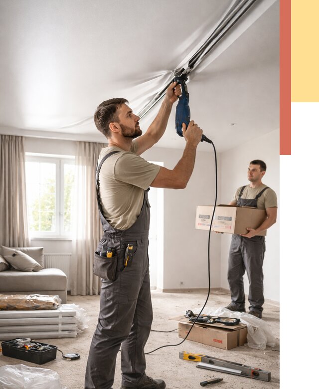 Монтаж сатинового натяжного потолка в Саратове от 3582 руб. | Быстро, недорого — ОТДЕЛОЧНИК-Срт