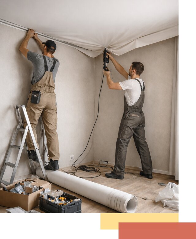 Монтаж цветного натяжного потолка в Саратове за один день