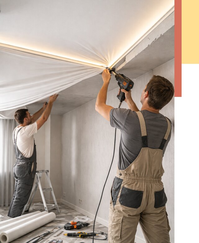 Монтаж натяжного потолка с подсветкой в Саратове от 972 руб. | ОТДЕЛОЧНИК-Срт