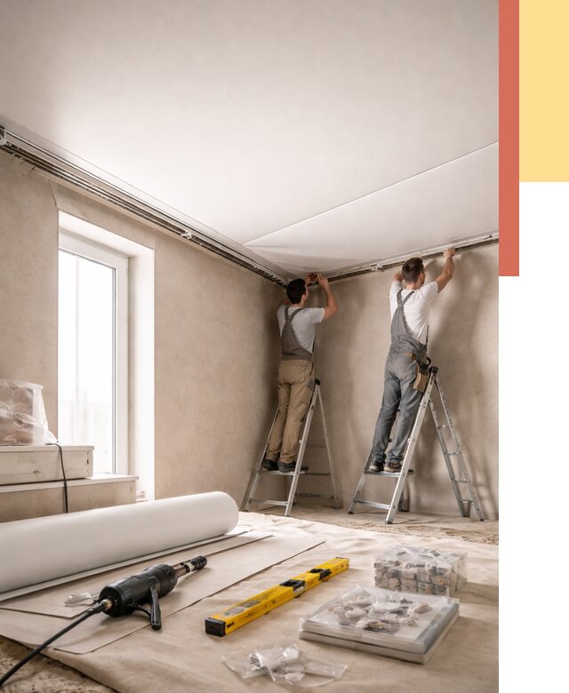 Монтаж натяжного потолка в спальне в Саратове от 3889 руб. под ключ | ОТДЕЛОЧНИК-Срт