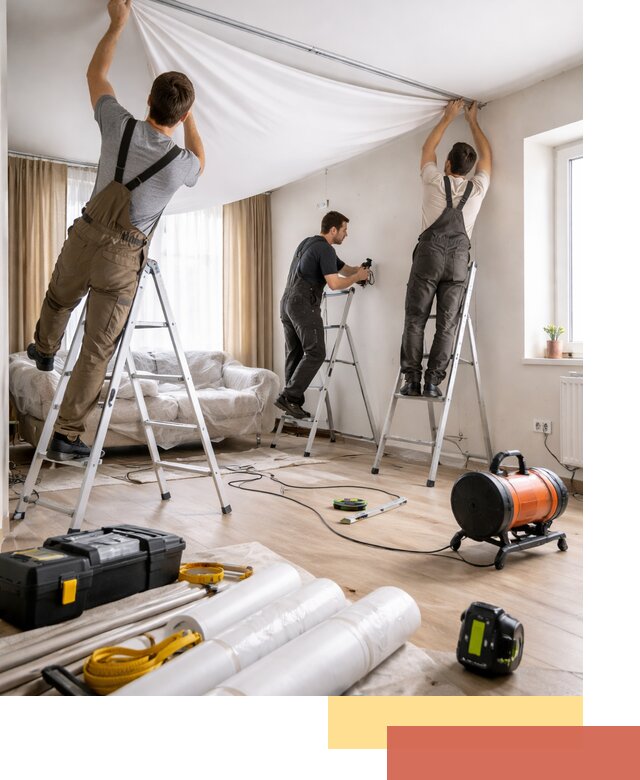 Монтаж натяжного потолка в гостиной в Саратове