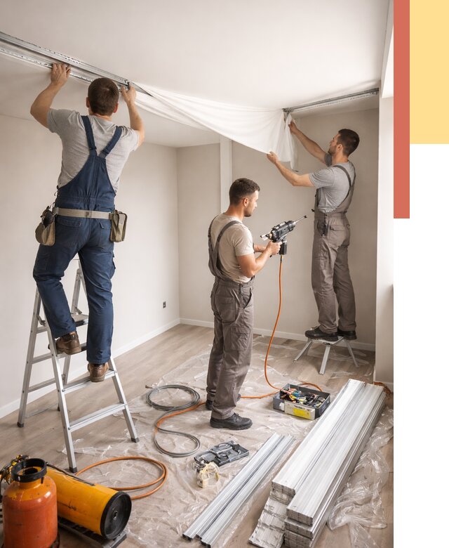 Монтаж натяжного потолка в студии в Саратове от 5628 руб. — быстро и недорого | ОТДЕЛОЧНИК-Срт