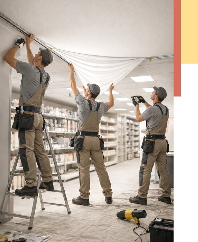 Монтаж натяжного потолка в магазине в Саратове от 4605 руб. быстро и недорого | ОТДЕЛОЧНИК-Срт