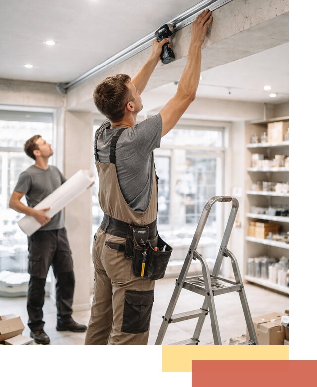 Монтаж натяжных потолков в магазине в Саратове