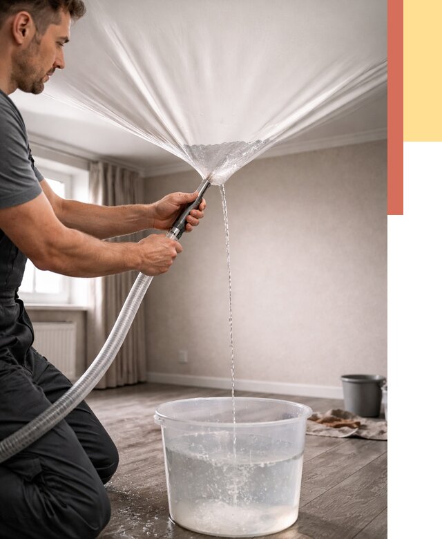 Слив воды с натяжного потолка в Саратове от 2558 руб. быстро и недорого | ОТДЕЛОЧНИК-Срт