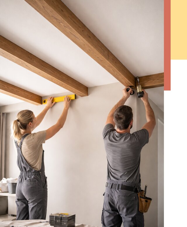 Монтаж декоративных балок на потолок в Саратове от 4298 руб. — ОТДЕЛОЧНИК-Срт